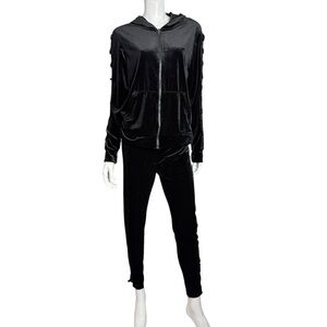 Material Girl 2 Piece Black Hooded Velour Jogger Set